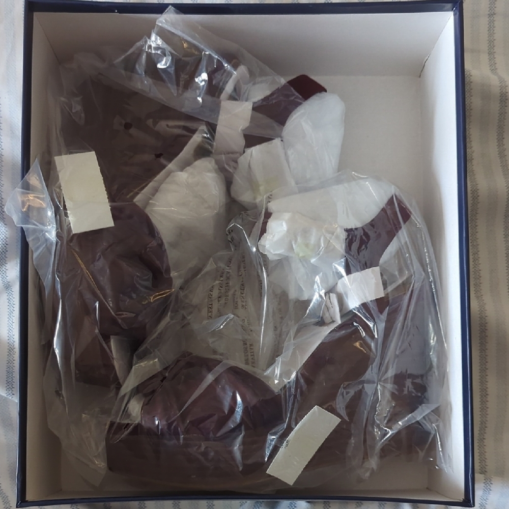 Burgundy Bow Wedge Sandals — Size 7.5 (Brand New)